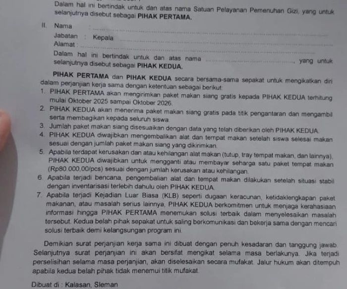 Ini Dia Isi Lengkap Surat Perjanjian SPPG Sleman yang Viral...