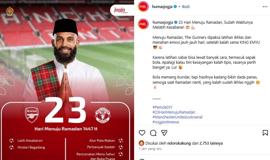 Kemenangan MU Dijadikan Meme Humas Jogja 23 Hari Menuju Puasa, Netizen: Admine Masuk Surga